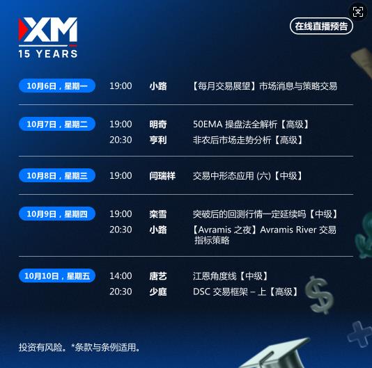 【XM官网】：中文在线直播讲座  本周预告(图1)